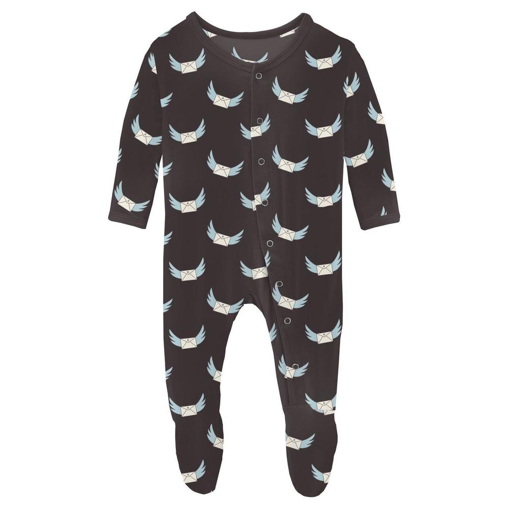 NEW KICKEE kids' print footie with snaps in midnight email